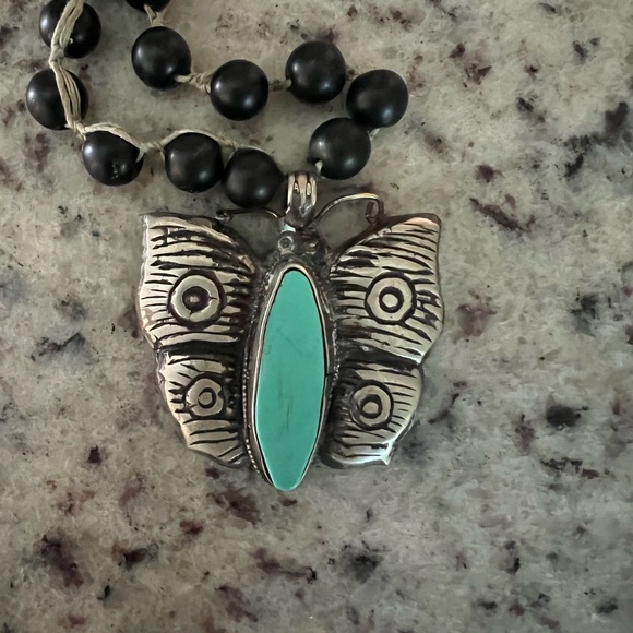 Silver and Black Butterfly Pendant Necklace - Picture 2 of 4